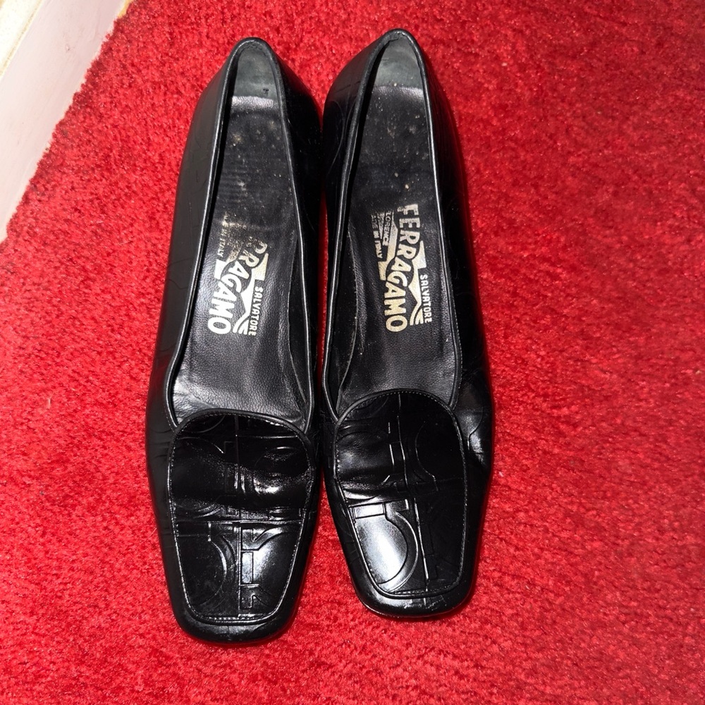 Salvatore Ferragamo Black Leather Flats